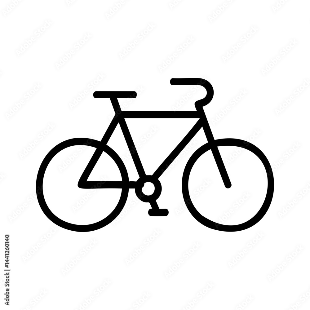 Minimal black line icon of a bicycle, symbolizing eco-friendly transportation, healthy lifestyle, fitness activities, and sustainable urban mobility. Minimal black line icon of a bicycle, symbolizing eco-friendly transportation, healthy lifestyle, fitness activities, and sustainable urban mobility.