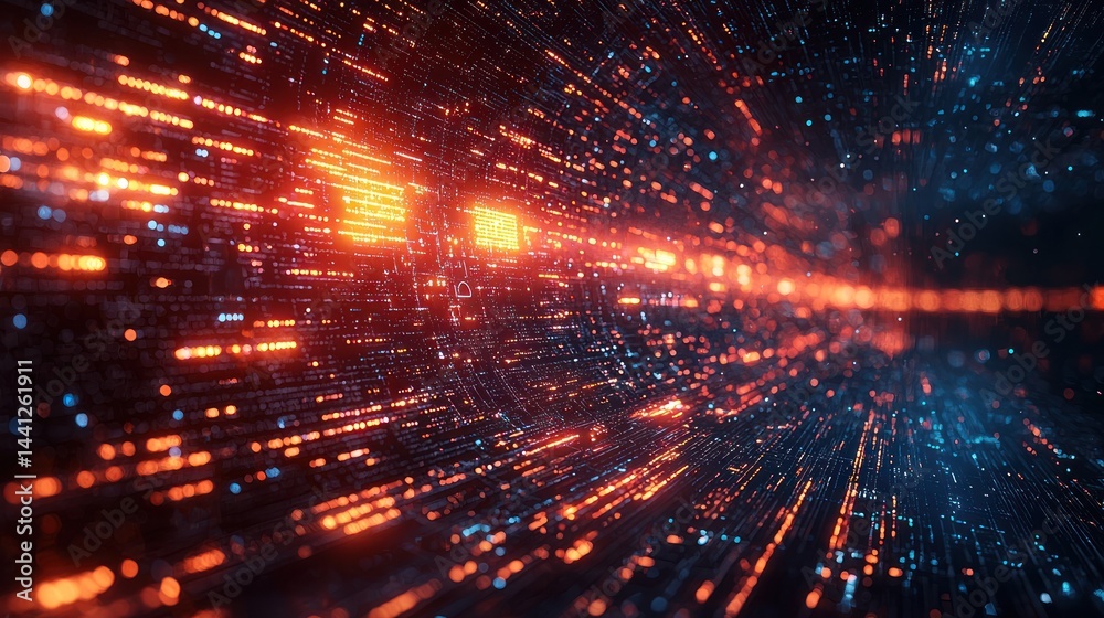 Fototapeta premium Abstract digital background with glowing lines in red and blue colors.