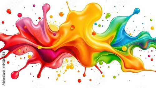 illustration of vibrant paint splashes and bubbles on a crisp white background