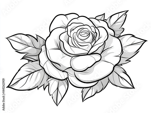 Wallpaper Mural Detailed grayscale rose illustration with leaves Torontodigital.ca