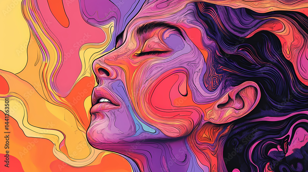 Abstract representation of thought and emotion. colorful abstract portrait with flowing imagination. Thought Core. Illustration Abstract representation of thought and emotion. colorful abstract portrait with flowing imagination. Thought Core. Illustration