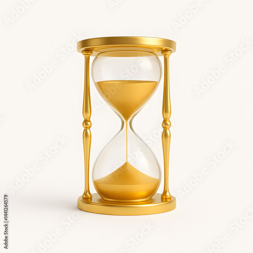 Golden hourglass on white background — minimalist 3D symbol of time, investment growth, and financial timing