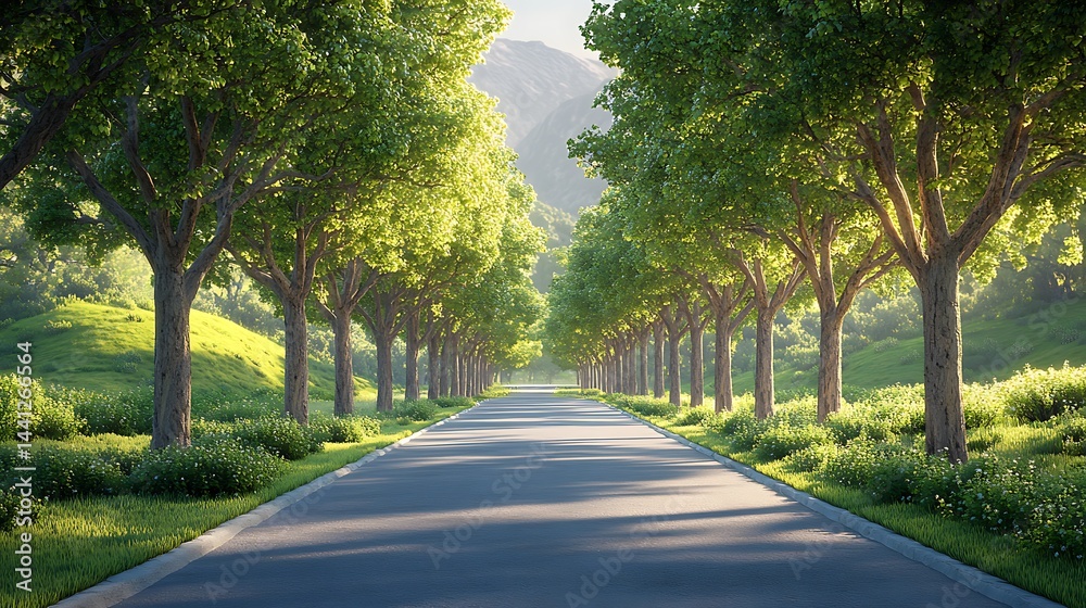 Serene Road Lined With Trees Showcasing Spring Foliage A High Resolution Image Serene Road Lined With Trees Showcasing Spring Foliage A High Resolution Image