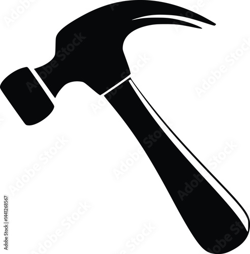 Black and white bold vector of a hammer tool, isolated on white background.