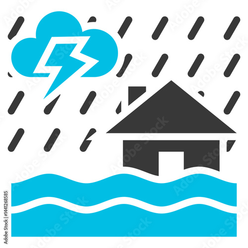 Flood Glyph Blue Grey Icon