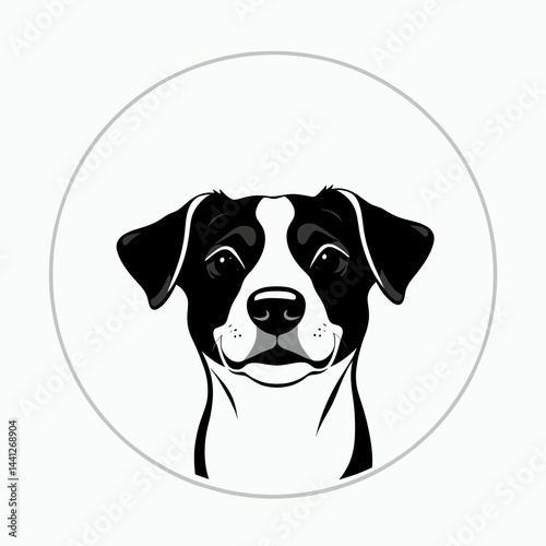 Monochromatic Jack Russell Terrier Portrait, Circular Design
