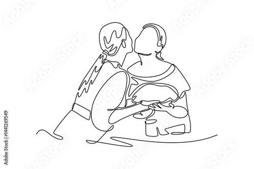  Neighbor sharing concept. Single line draw design. Vector graphic illustration