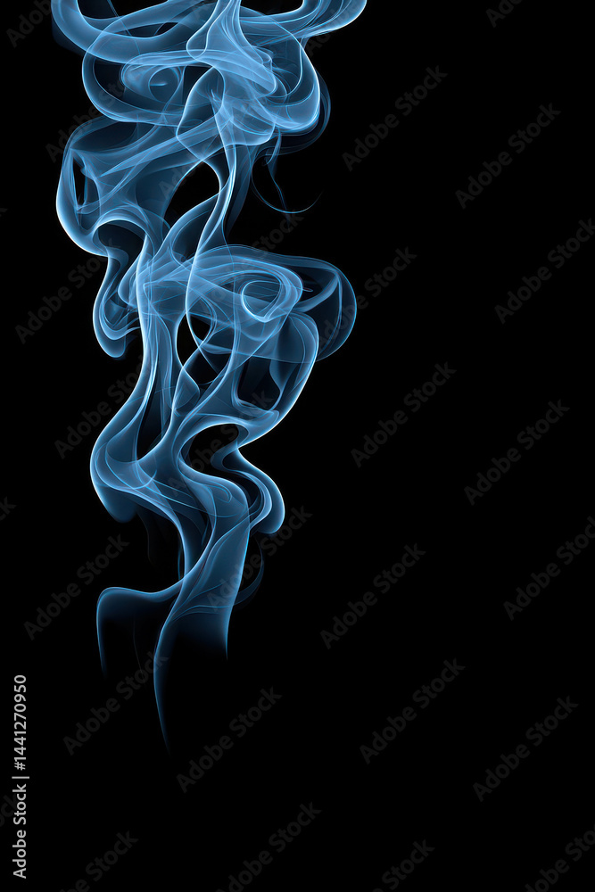 Obraz premium Ethereal Blue Smoke Flowing Gently Against a Dark Background in a Captivating Abstract Style