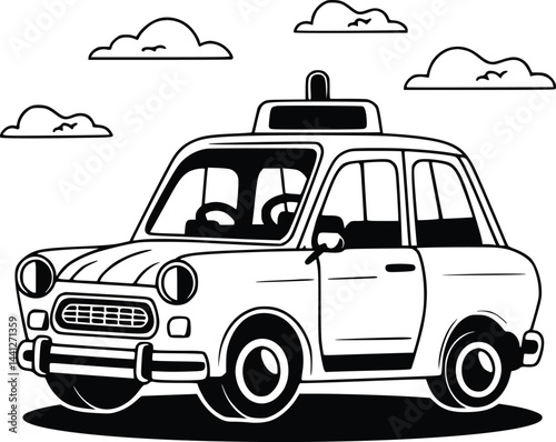 Black and white bold vector of a self driving car, isolated on white background.