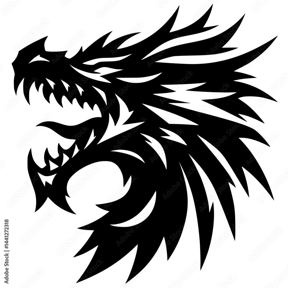 Fototapeta premium Dragon head silhouette sharp vector design