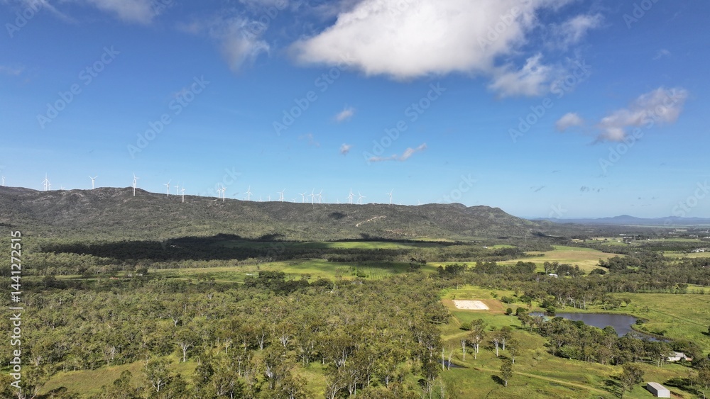 Obraz premium Aerial photo of Mt Emerald Wind Farm near Atherton Queensland Australia