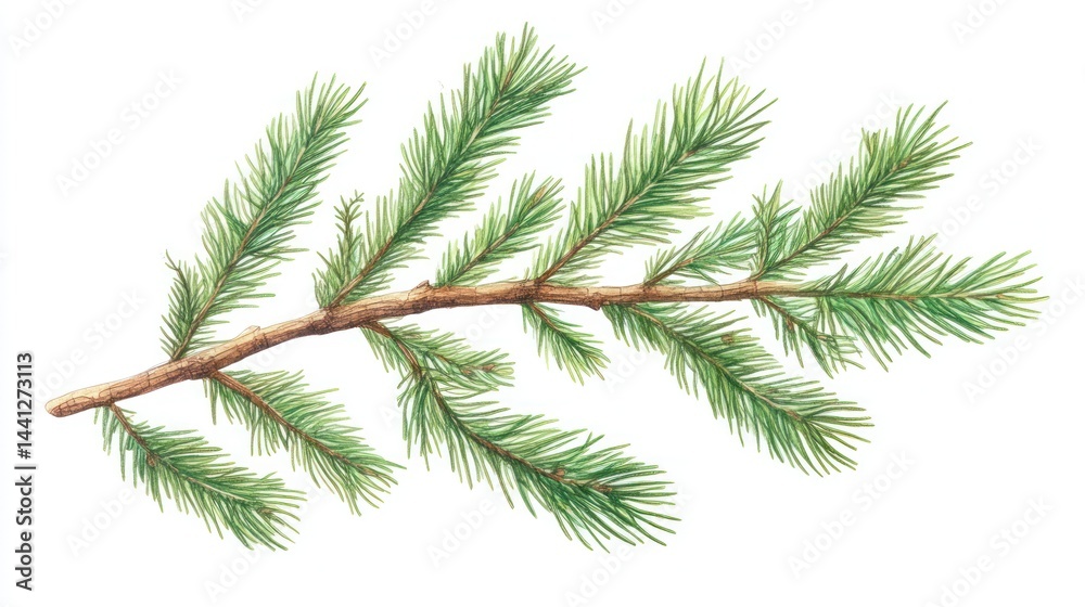 isolated watercolor painting of evergreen fir branch showcasing delicate needles and subtle color gradients on a clean bright white canvas backdrop isolated watercolor painting of evergreen fir branch showcasing delicate needles and subtle color gradients on a clean bright white canvas backdrop