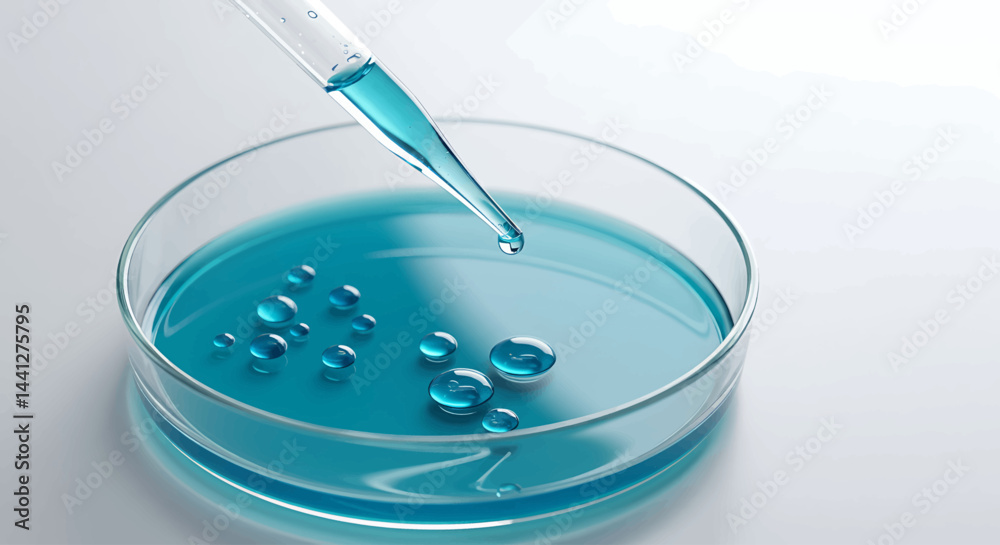 Laboratory Pipette Dropping Blue Liquid into Glass Petri Dish in Detailed High-Resolution Image Under Clean White Background for Science Stock Laboratory Pipette Dropping Blue Liquid into Glass Petri Dish in Detailed High-Resolution Image Under Clean White Background for Science Stock