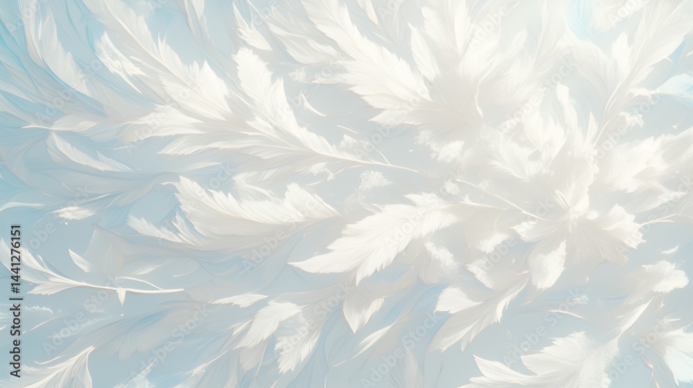 Obraz premium Abstract white feather textures on light blue: Hyper-detailed rendering with soft studio lighting and ethereal aesthetics for fashion design, digital art, or luxury decor in HDR visual solutions