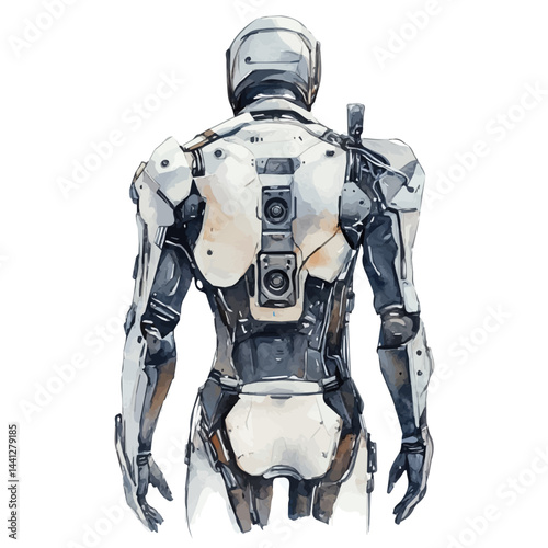 watercolor of Cybernetic Exosuit For Strength Enhancement, vector, isolated on a white background.