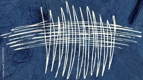 A variety of animated lines and scribbles in different mediums, composited together on blue paper.