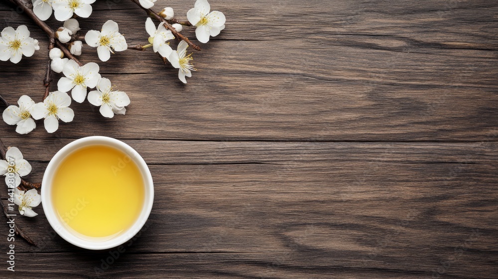 Fototapeta premium Spring Tea on a Rustic Wooden Table