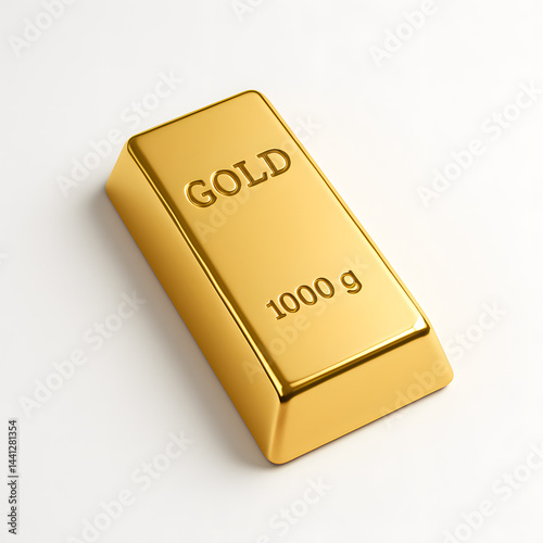 Golden bullion bar on white background — minimalist 3D icon of wealth, investment, and financial security