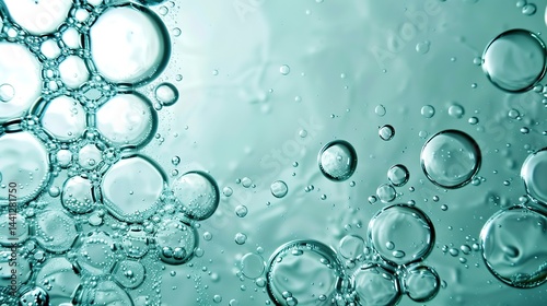 Bubble Floating Light Blue Background: Abstract Image of Bubbles in Turquoise Sea Water for Creative Design