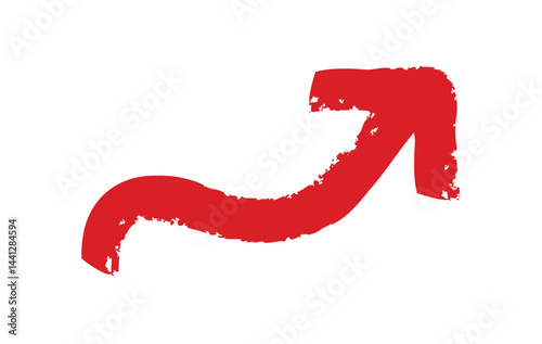 Red arrow up line hand drawn. Vector illustration.