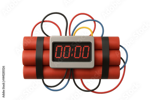 Time Bomb Simulation Prop with Digital Countdown Isolated on Transparent Background, Generative AI