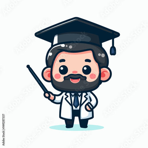 cartoon vector illustration of a professor or scientist holding a pointer