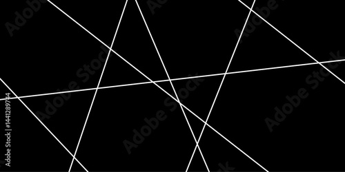 An abstract geometric pattern featuring random diagonal lines on a black background. The design is monochrome with a minimalistic outline style, creating a trendy, modern, and dynamic texture.