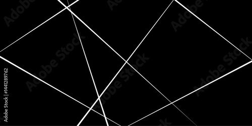 An abstract geometric pattern featuring random diagonal lines on a black background. The design is monochrome with a minimalistic outline style, creating a trendy, modern, and dynamic texture.