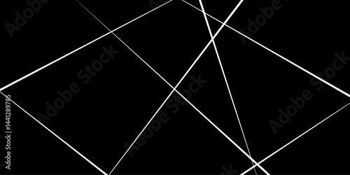 An abstract geometric pattern featuring random diagonal lines on a black background. The design is monochrome with a minimalistic outline style, creating a trendy, modern, and dynamic texture.