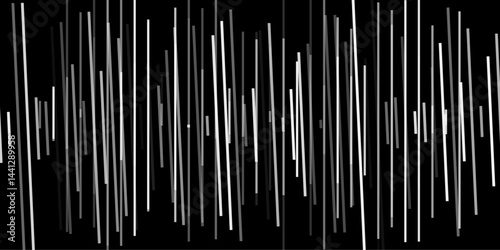 An abstract geometric pattern featuring random diagonal lines on a black background. The design is monochrome with a minimalistic outline style, creating a trendy, modern, and dynamic texture.