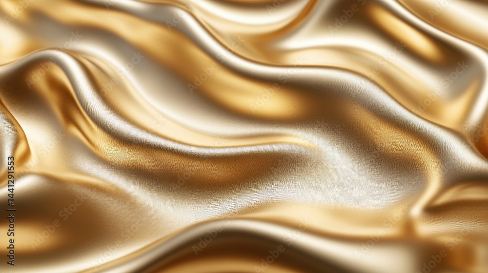 Fototapeta premium A stunning image of close-up gold foil background with crinkled reflective surface, shimmering hue. Metallic texture creates luxury design. Abstract pattern with rough, glossy.