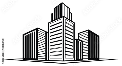 Modern City Skyline Silhouette of Skyscrapers in Black and White
