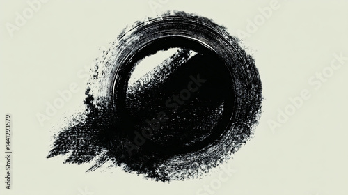 Grunge black circle stamp brush texture, distressed round ink mark illustration.