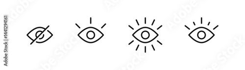 eye icon set. vision icon, see view icons - eyesight symbol - invisible eye hide icon, incognito icon no eye view hidden icon set. vision icon, unsee icons. editable line stroke