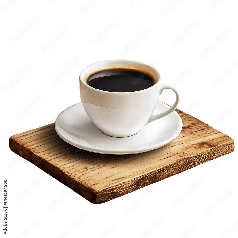 Obraz premium coffee cup and saucer on wooden table isolated on transparent background, clipping path