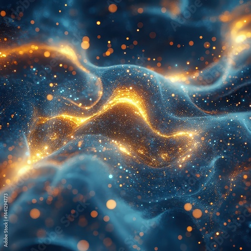 Glowing Cosmic Waves of Light and Colorful Particles in Space