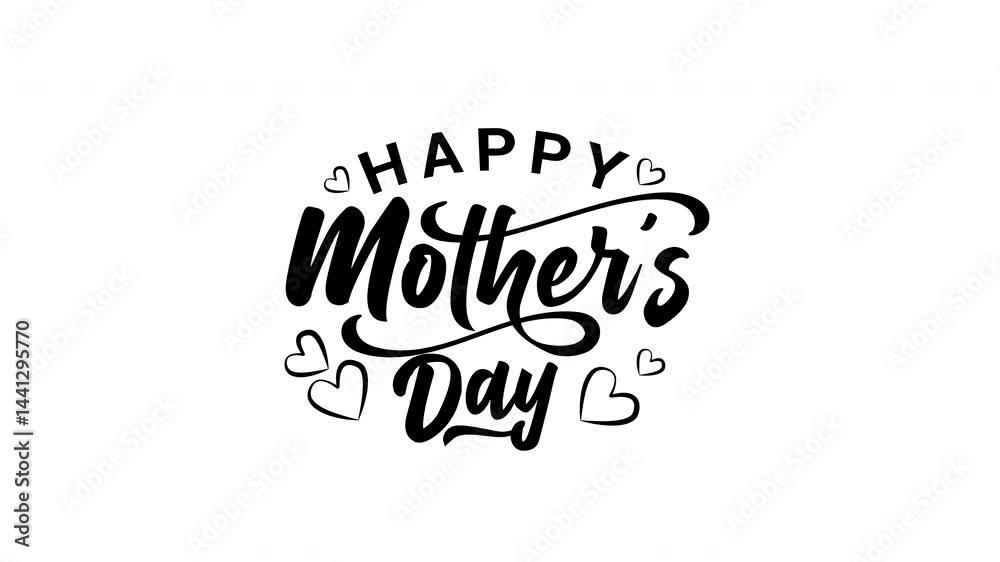 Happy Mother's Day text animation with beautiful lettering in black and white. It's great for greetings, celebrations, etc.