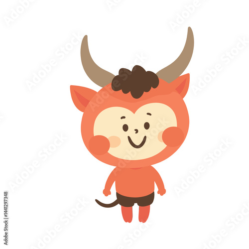 Cute Orange Smiling Devil with Horns Cartoon Character Mascot Illustration
