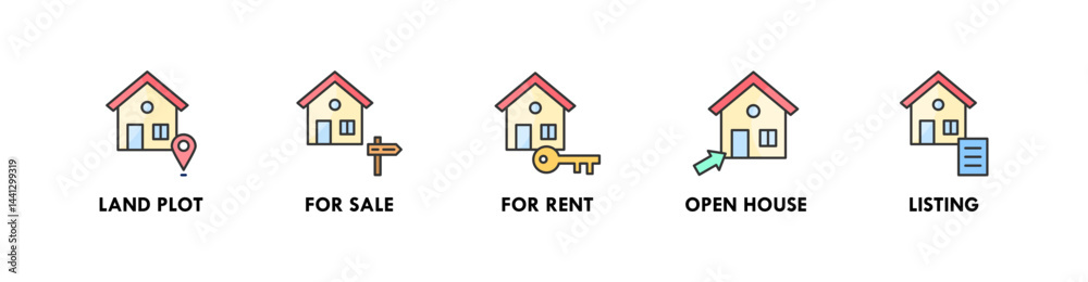 Fototapeta premium Real Estate banner web icon illustration concept with icon of land plot, for sale, for rent, open house, and listing