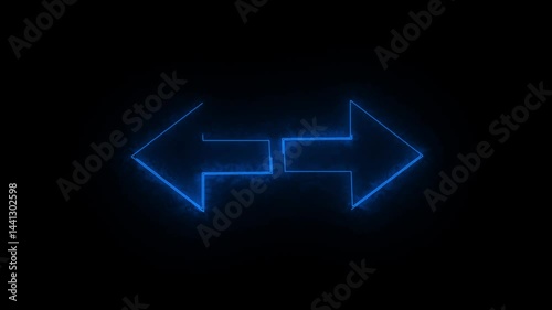 Neon arrow. dabble side glowing arrow isolated on black background. neon line arrow animation.
