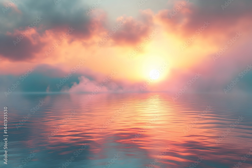 A tranquil sunset scene over a calm body of water. A tranquil sunset scene over a calm body of water.