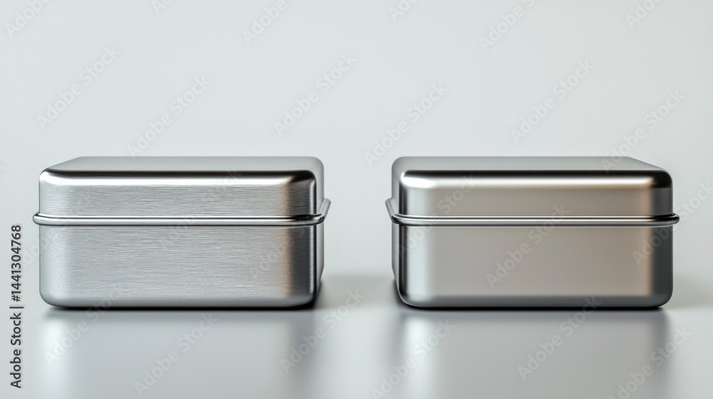 Realistic Aluminium Packaging Design with Two Stylish Containers on a Neutral Background Realistic Aluminium Packaging Design with Two Stylish Containers on a Neutral Background