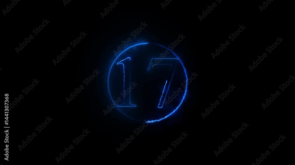 neon text 17 number countdown icon background 4k animation . neon text 17 number countdown icon background 4k animation .