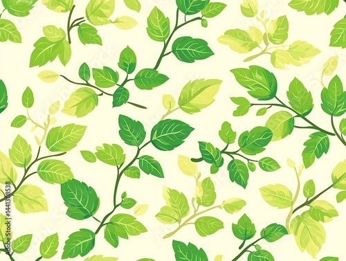 Lush foliage of repeating branches and leaves on light background design