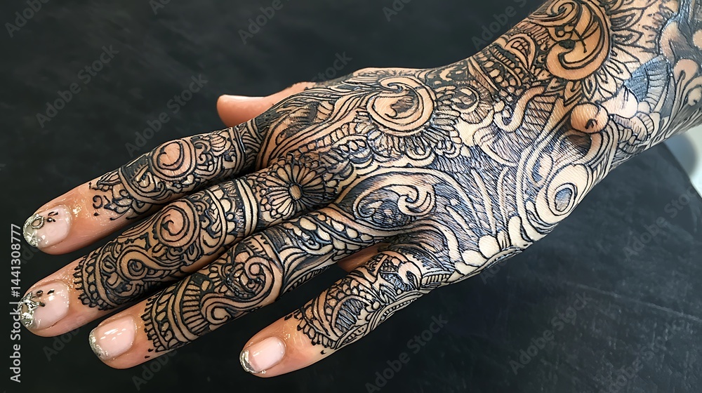 Obraz premium A hand with intricate henna designs on it