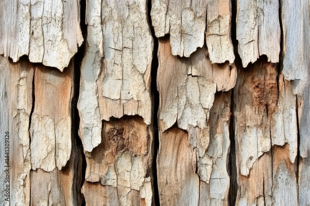 Obraz premium Close-up view of weathered wooden planks with deep cracks.