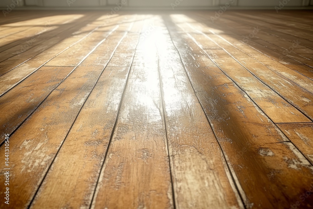 Close-up view of aged wooden floorboards, sunlit interior. Close-up view of aged wooden floorboards, sunlit interior.