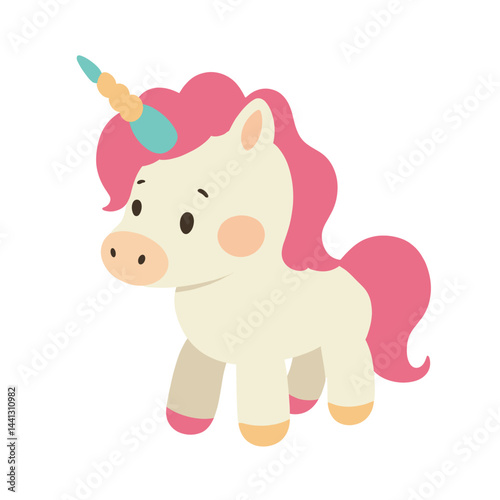 Cute Baby Unicorn Mascot Illustration, Adorable Fantasy Character Design

