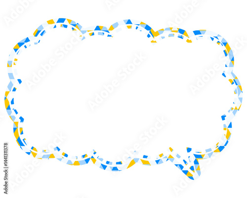 ステンドグラス風吹き出し　三角形模様　細長い雲形