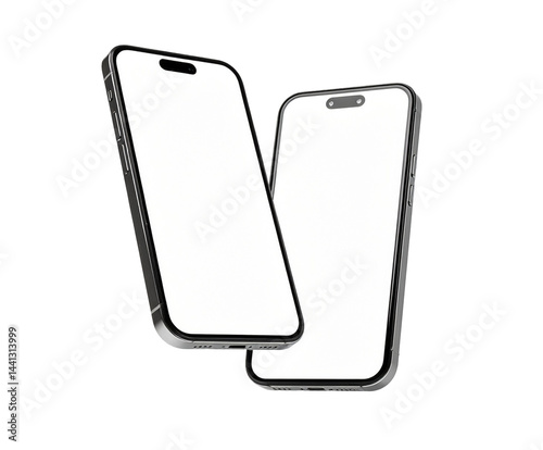 Set smartphone mockup with blank white screen in flat, line and realistic style, detailed mobile phone mockup, models smartphone front view, model 3D mobile phone